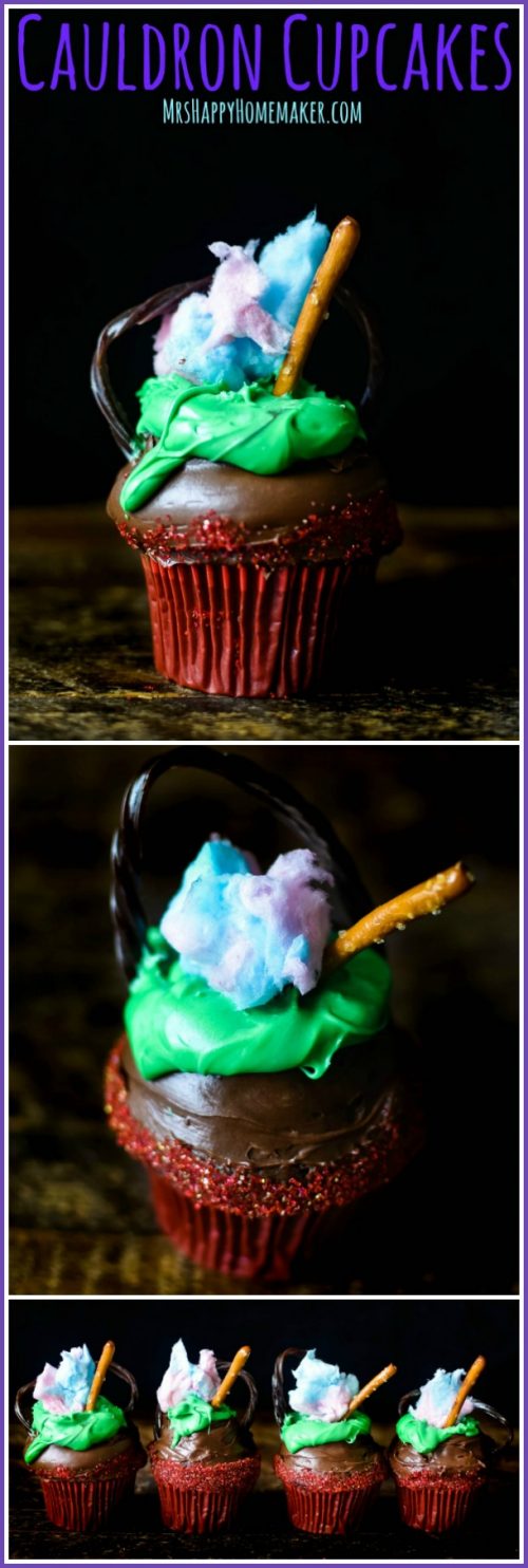 Easy Cauldron Cupcakes for Halloween | MrsHappyHomemaker.com @mrshappyhomemaker
