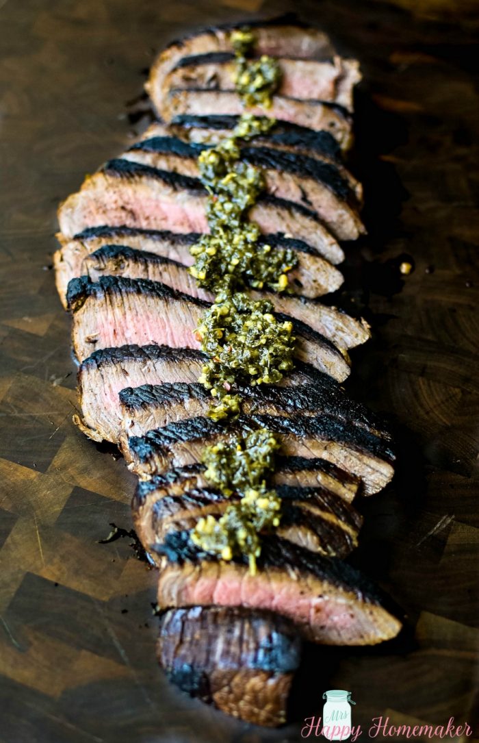 London broil with chimichurri sauce