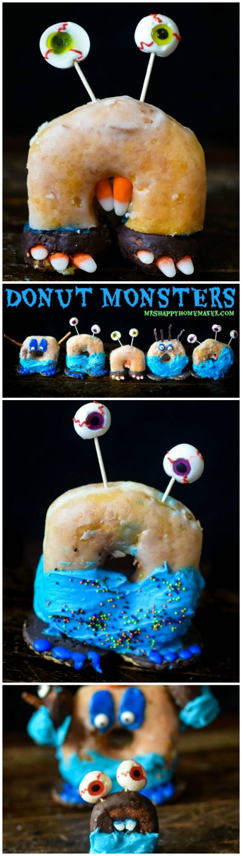These EASY DONUT MONSTERS are a fun, edible craft for kids & adults of all ages. A dessert & activity all in one & no baking required! | MrsHappyHomemaker.com @mrshappyhomemaker