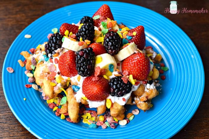 Fruity Pebbles Funnel Cake with berries
