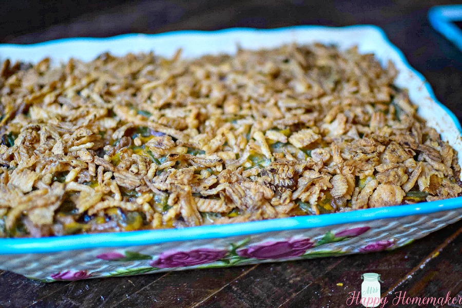 The BEST Homemade Green Bean Casserole with no canned soup! | MrsHappyHomemaker.com 