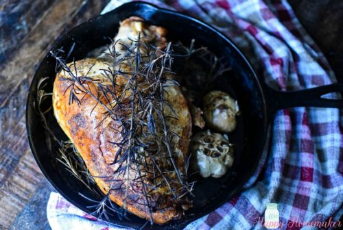 Roasted Garlic Rosemary Turkey Breast in a cast iron skillet