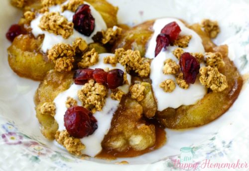 Baked Apples with yogurt, granola, & dried cranberries