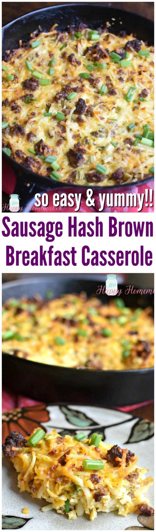 Sausage Hash Brown Breakfast Casserole - so easy and yummy!! | MrsHappyHomemaker.com @mrshappyhomemaker #breakfastcasserole #casserole #breakfast #brunch