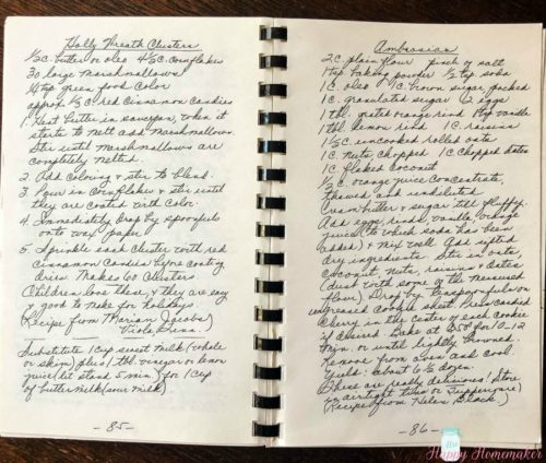 Ida Ramsey handwritten cookbook pages 85-86