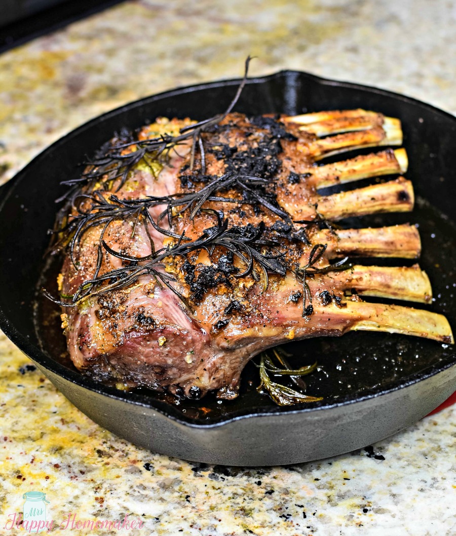 Easy Roasted Rack of Lamb in a cast iron skillet