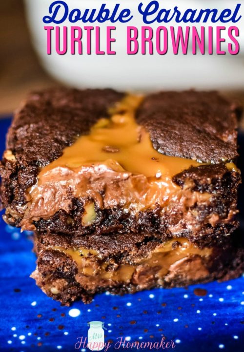 Double Caramel Turtle Brownies | MrsHappyHomemaker.com @mrshappyhomemaker
