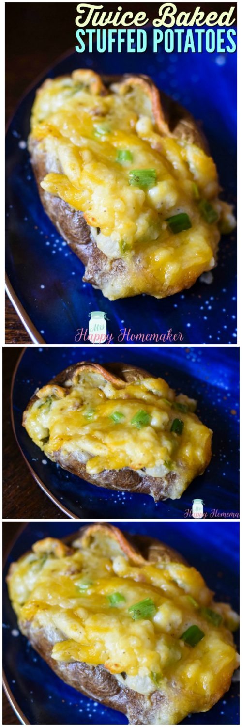 Twice Baked Stuffed Potatoes | MrsHappyHomemaker.com @mrshappyhomemaker