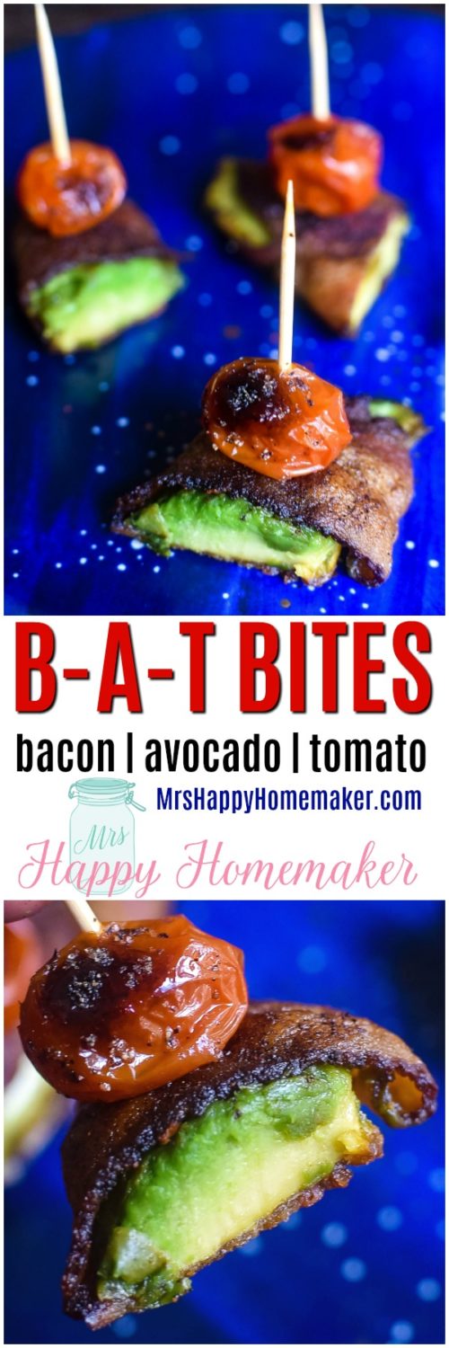 Bacon Avocado Tomato (B-A-T) Bites | Whole30 Paleo Low Carb | MrsHappyHomemaker.com @mrshappyhomemaker #bacon #baconavocadotomato #whole30 #paleo #lowcarb