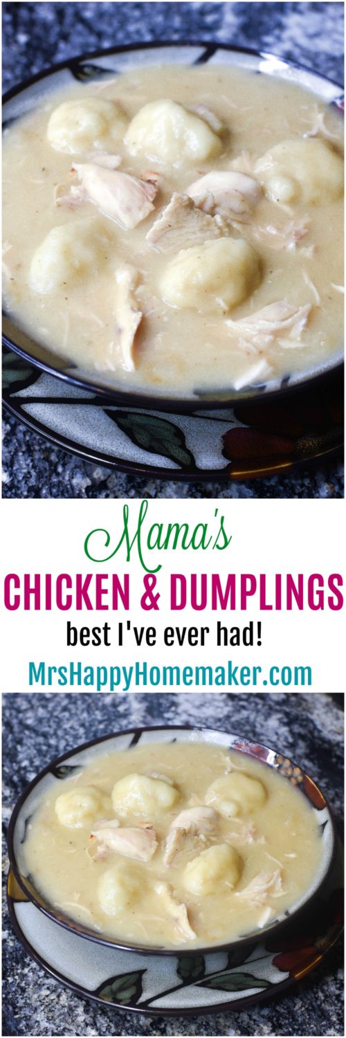 Mama's Homemade Chicken and Dumplings, the best I've EVER had | MrsHappyHomemaker.com @mrshappyhomemaker #chickenanddumplings