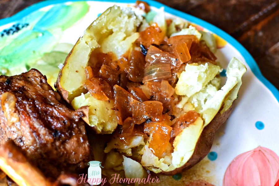 Braised Short Ribs & a baked potato with onion gravy | Mrs Happy Homemaker