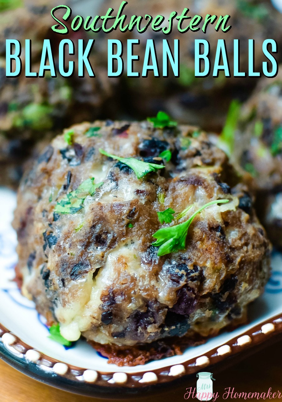 Southwestern Black Bean Balls - a meatless or vegetarian alternative to a meatball with a Mexican/Southwestern flare. | Mrs Happy Homemaker