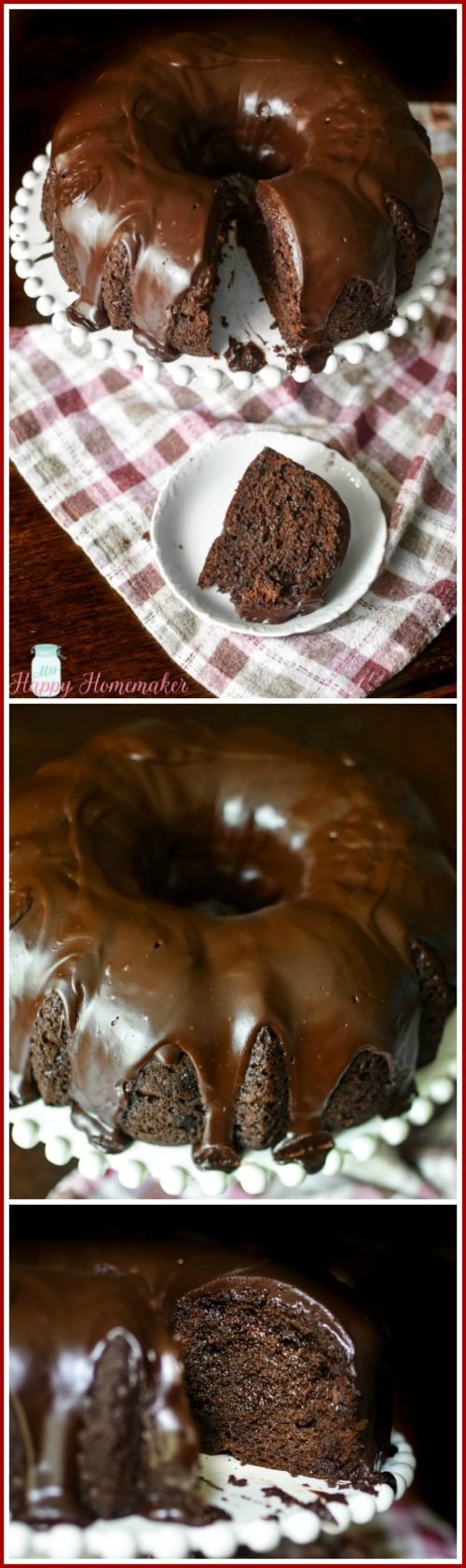 Chocolate Overboard Bundt Cake - the easiest, richest, most decadent (but still simple!) chocolate cake I have ever made... and it starts with a cake mix! | MrsHappyHomemaker.com @MrsHappyHomemaker