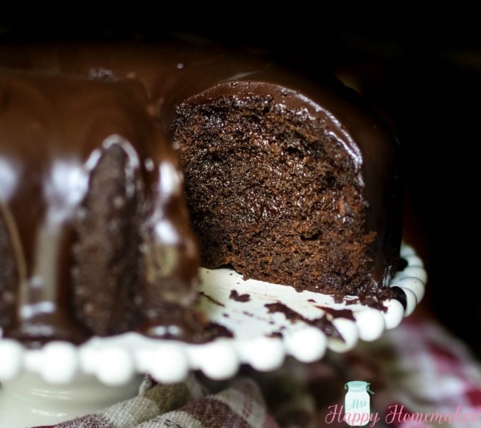 Chocolate Overboard Bundt Cake - the easiest, richest, most decadent (but still simple!) chocolate cake I have ever made... and it starts with a cake mix! | MrsHappyHomemaker.com 
