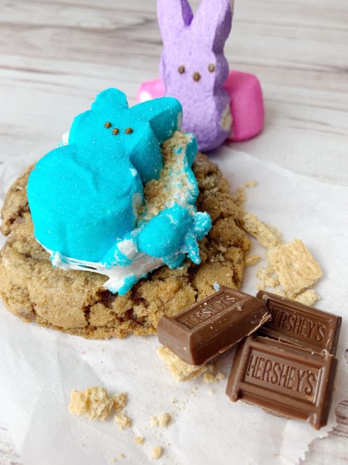 Easter Peep Cookies with mini Hershey's bars