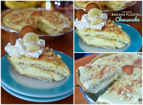No-Bake Banana Pudding Cheesecake collage | MrsHappyHomemaker.com