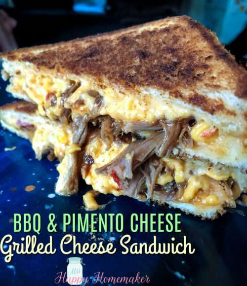 BBQ Pulled Pork Pimento Cheese Grilled Cheese Sandwich | MrsHappyHomemaker.com
