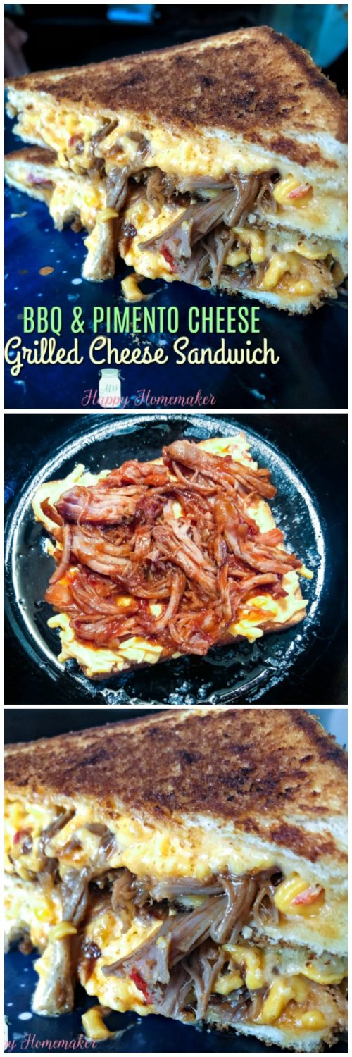 BBQ Pulled Pork and Pimento Cheese Grilled Cheese Sandwich | MrsHappyHomemaker.com @MrsHappyHomemaker #grilledcheese #pimentocheese #bbq #pulledpork #grilledcheesesandwich