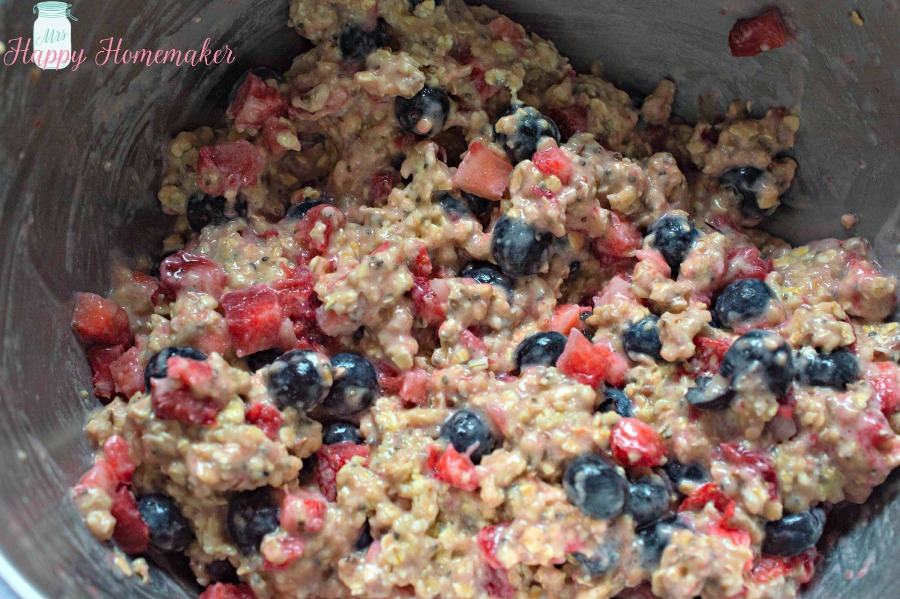 Berry Chia Granola Bars being mixed in a bowl 