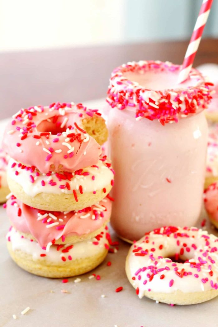 Valentine's donuts with milk