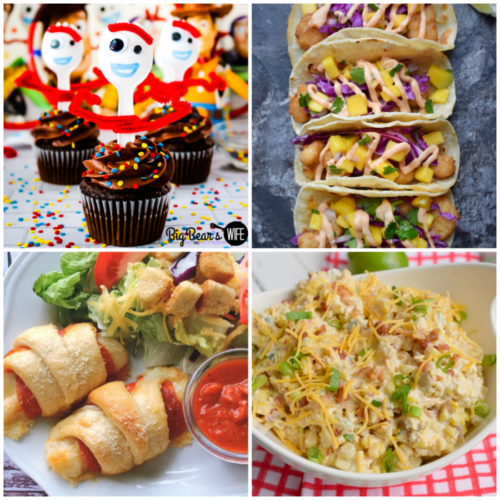 Meal Plan Monday collage of cupcakes, crescents, tacos, and salad