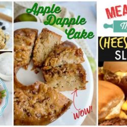 Meal Plan Monday collage with cheeseburger sliders and apple dapple cake