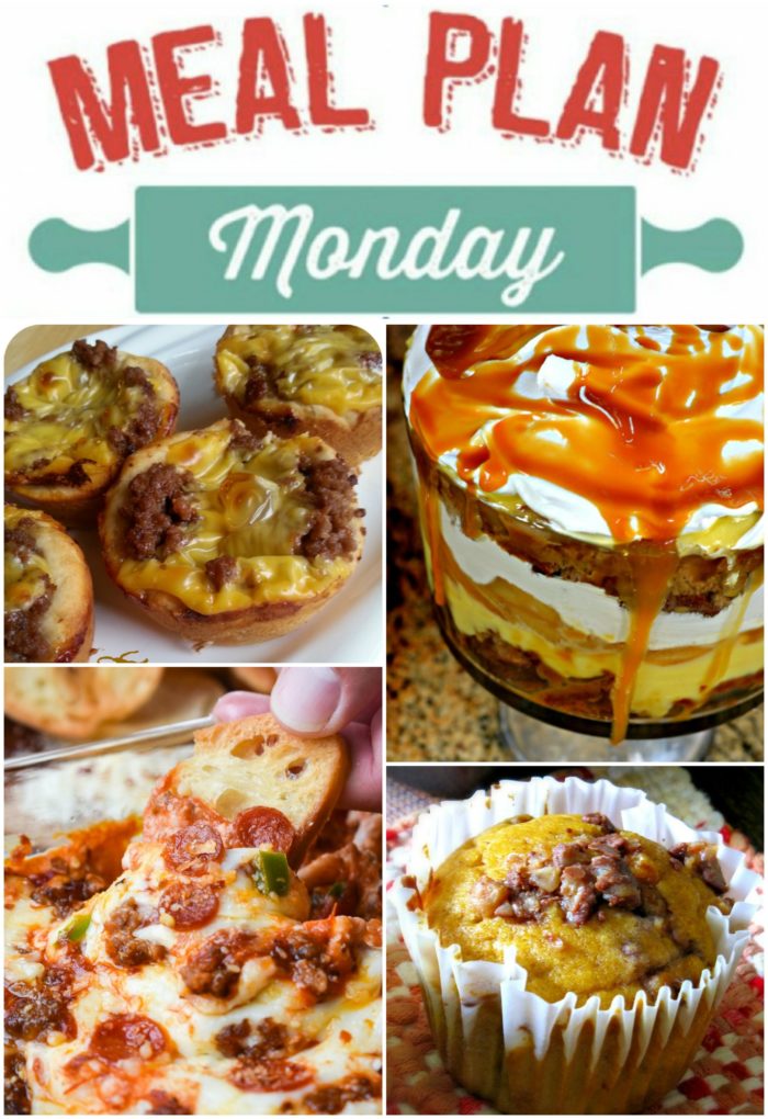 Meal Plan Monday collage header image with 4 images of various foods 