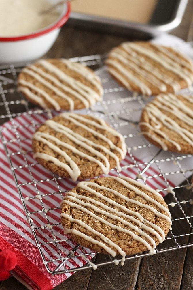 Chewy Gingerbread Cookies with Eggnog Drizzle