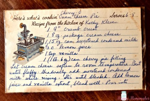 cherry-o cream cheese pie recipe card