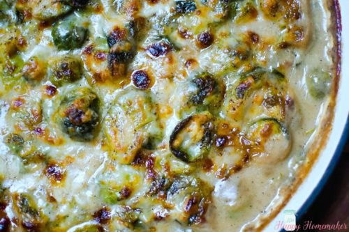 Creamy Brussel Sprouts Gratin with Garlic and Gruyere