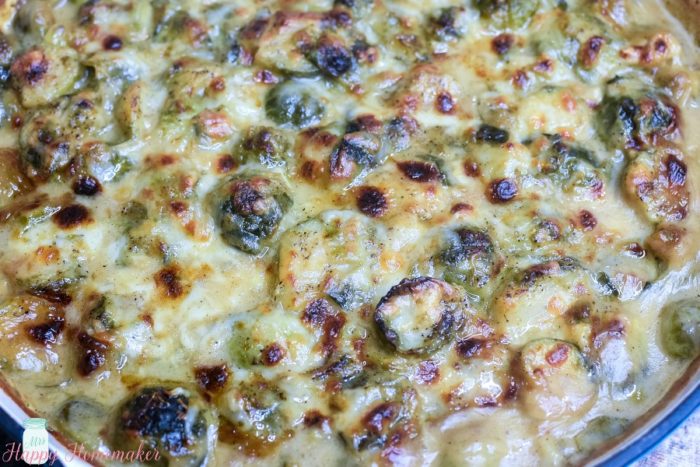 Creamy Brussel Sprouts Gratin with Garlic and Gouda