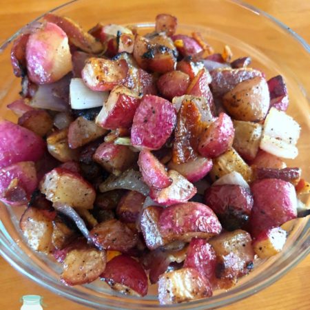 Bacon Fried Radishes in a bowl