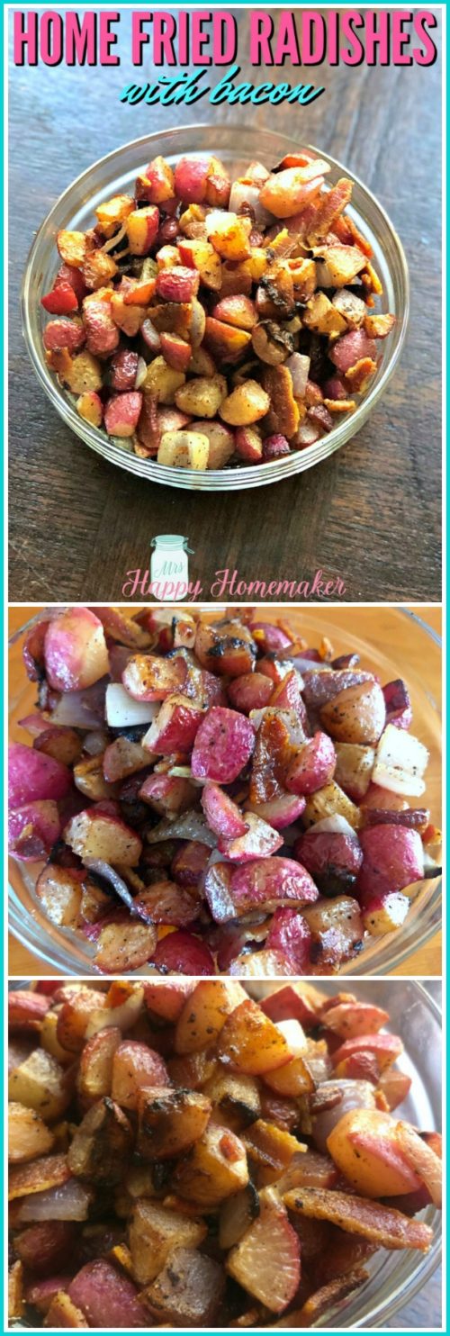 Home Fried Radishes collage of 3 fried radish images