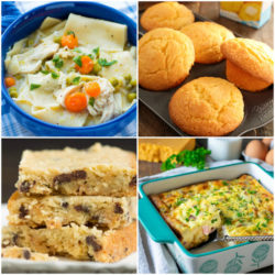 Meal Plan Monday collage of 4 recipes - dumplings, cornbread, cookie bars, and a casserole
