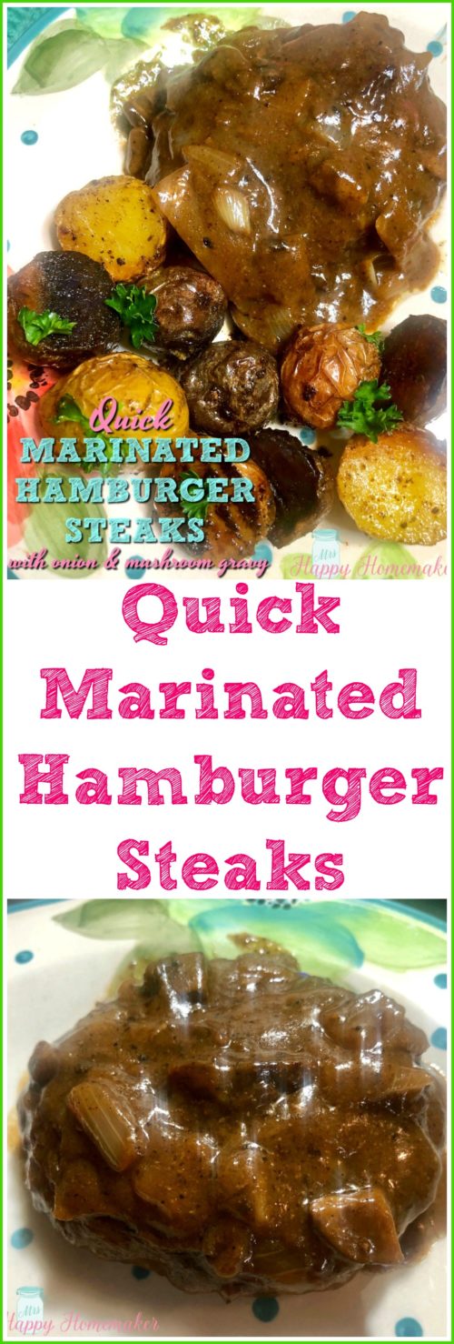 Quick Marinated Hamburger Steaks with Onion Mushroom Gravy collage