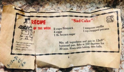 Newspaper recipe clipping for Sad Cake
