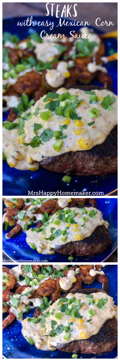Steaks with Mexican corn cream sauce