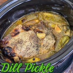 Dill pickle pot roast in a crockpot