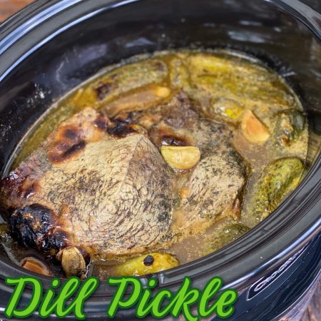 Dill pickle pot roast in a crockpot