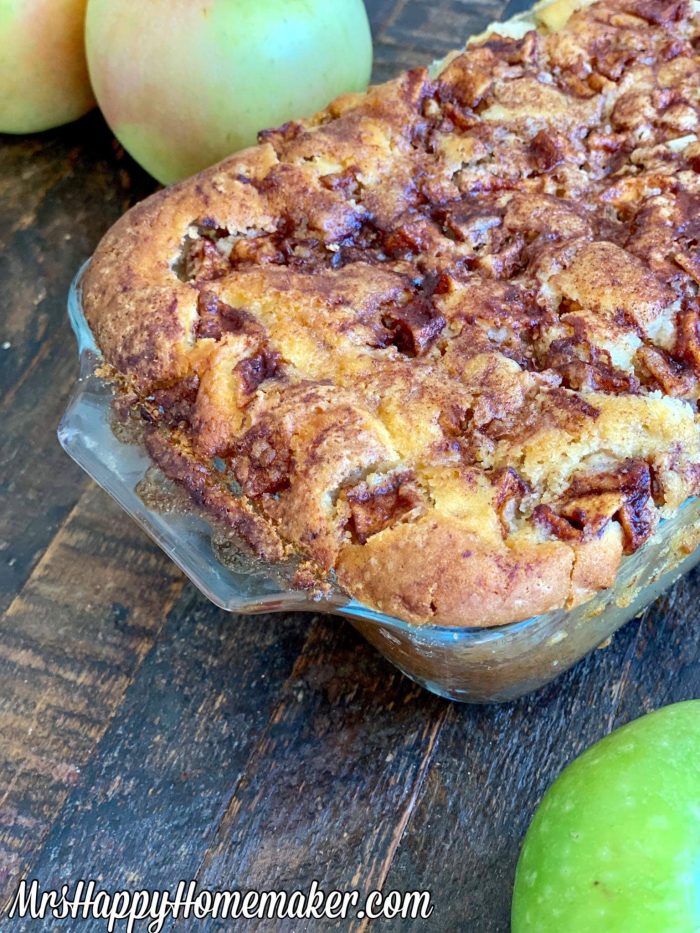 Apple fritter bread in a loaf pan
