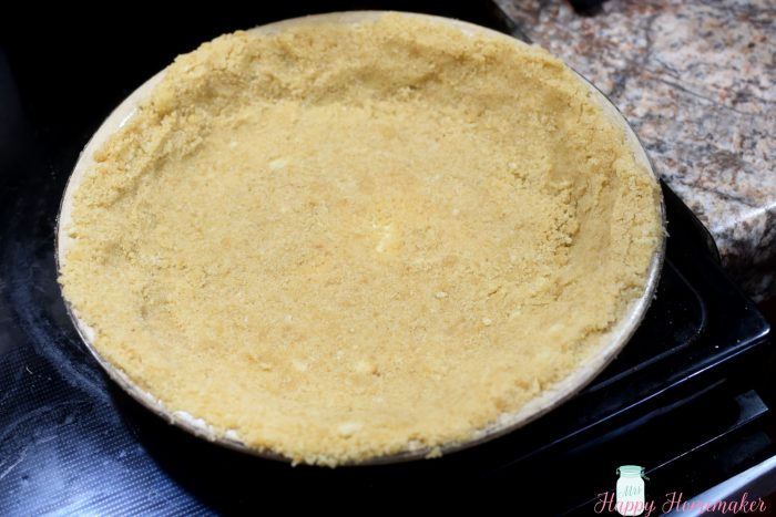 shortbread crust in a round pie dish
