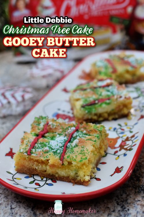 Christmas Tree Cake Gooey Butter Bars - three of them lined up