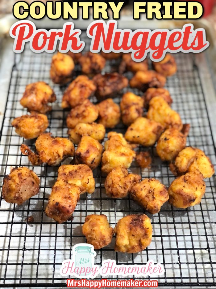 Country Fried Pork Nuggets on a wire rack 