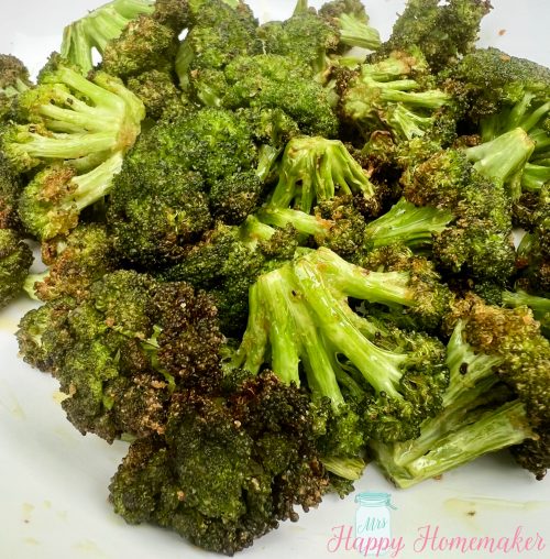 Air fryer broccoli in a white dish
