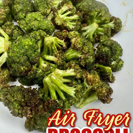 Air fryer broccoli in a white dish