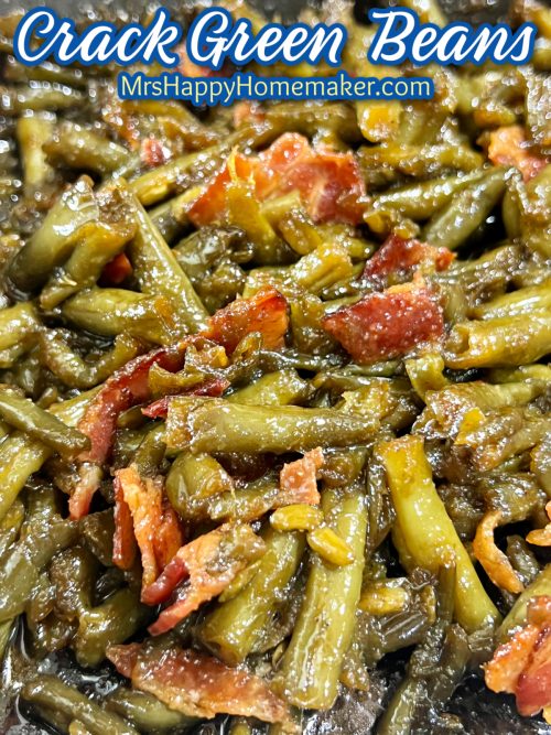 Crack green beans with bacon in a skillet