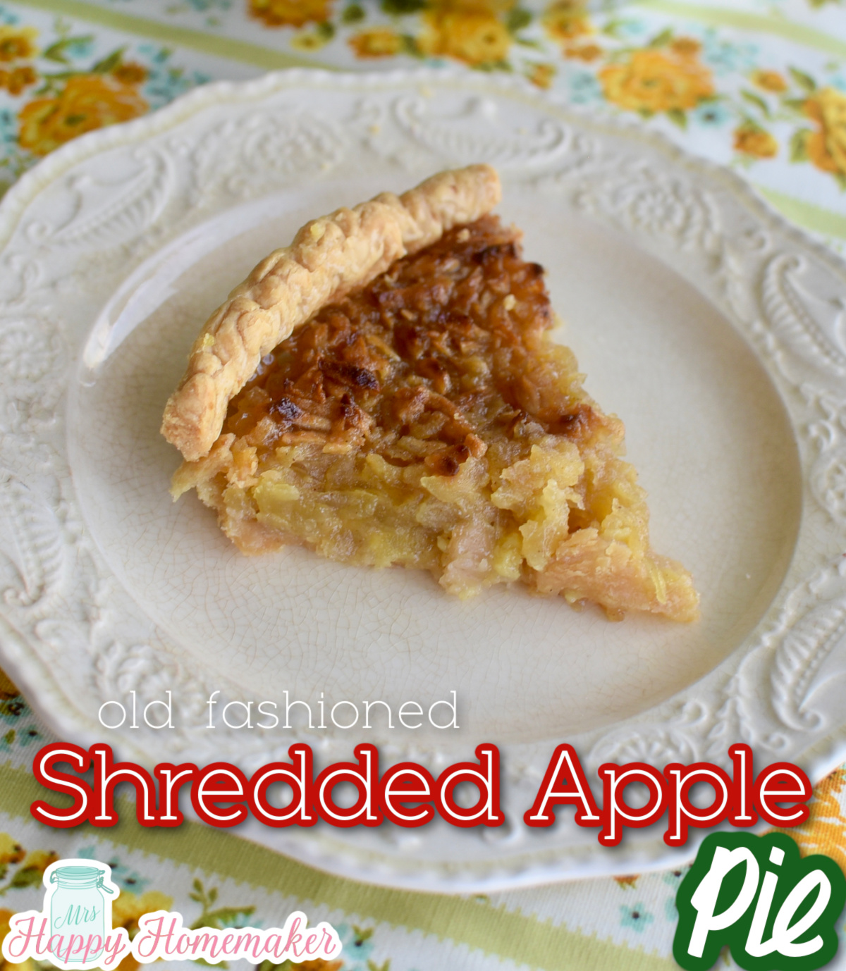 Shredded apple pie on a white plate 