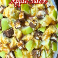 Snickers apple salad in a casserole dish