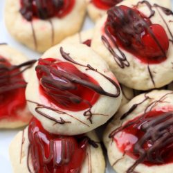 Cherry pie cookies on a white plate