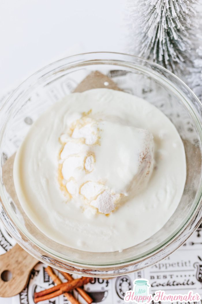 eggnog pie batter in a mixing bowl